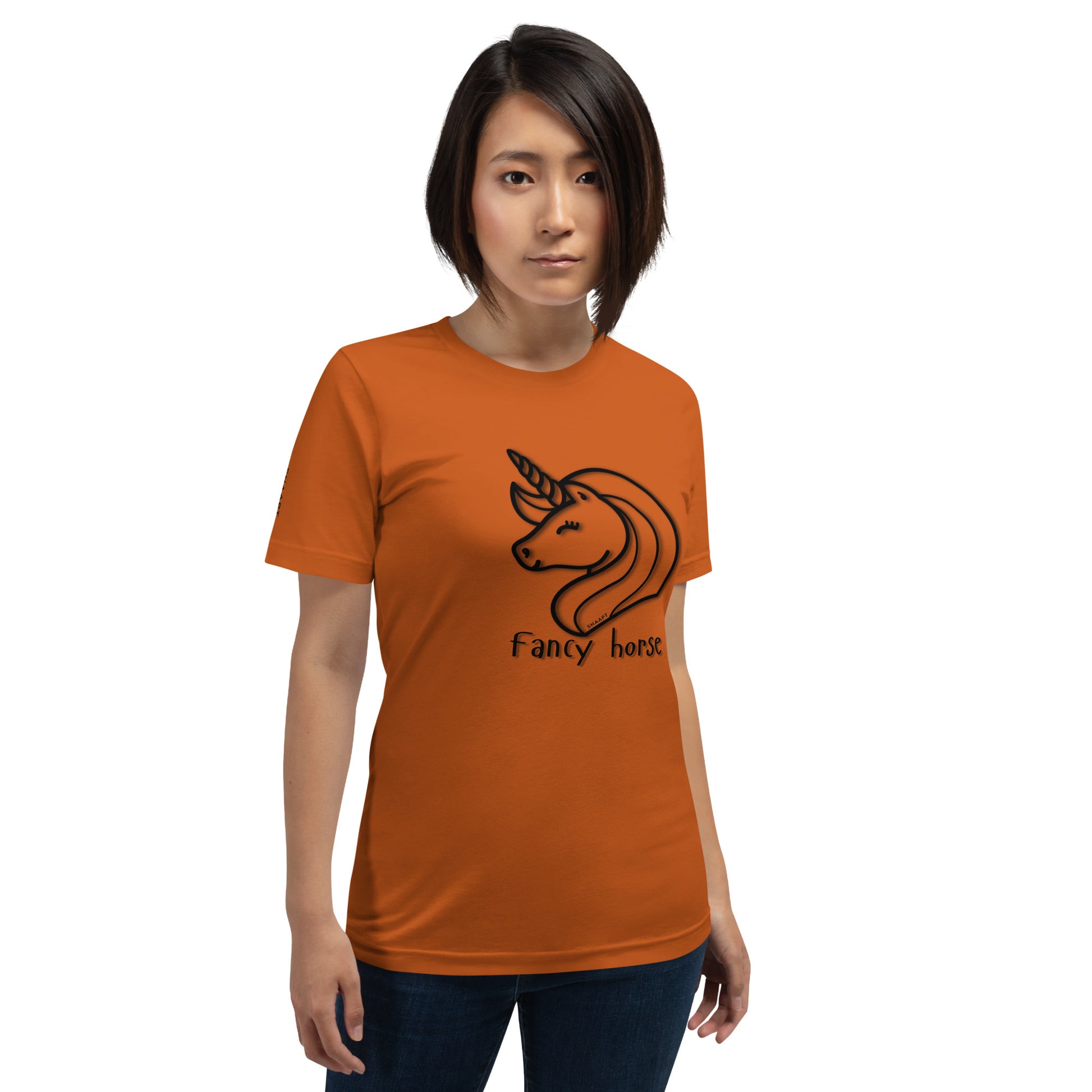 SNAAPT Fancy Horse T-Shirt in Autumn color - front view, featuring bold horse graphic on breathable fabric