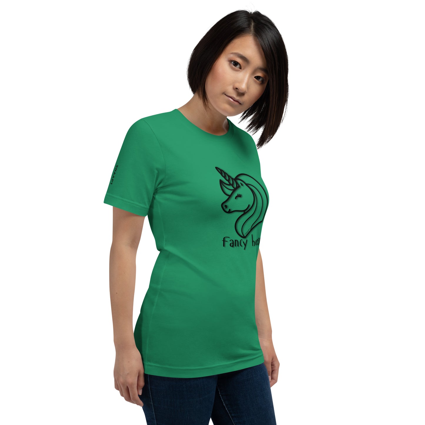 Side view of SNAAPT Fancy Horse T-Shirt in Kelly color, comfortable and breathable casual wear