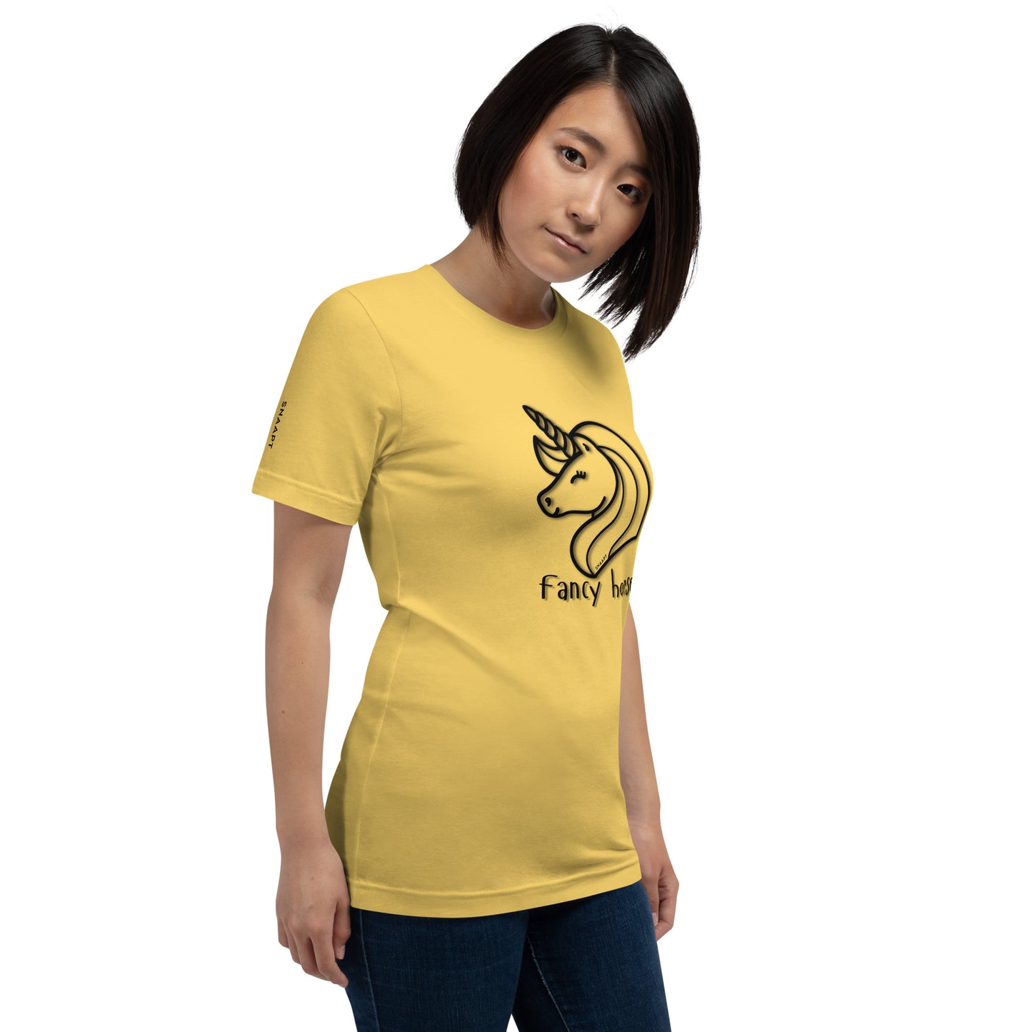 Side view of SNAAPT Fancy Horse T-Shirt in Yellow color, comfortable and breathable casual wear