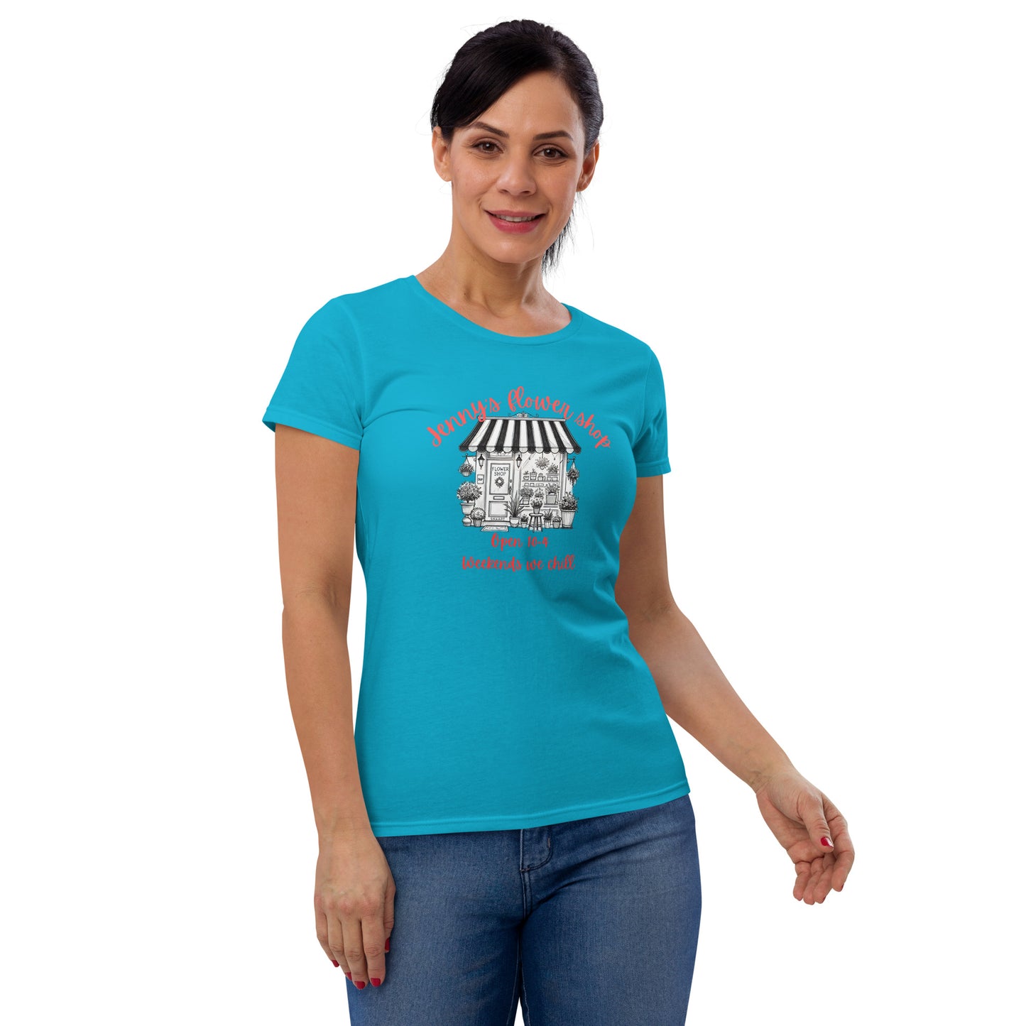 SNAAPT Jenny's Women's Short Sleeve T-shirt in Caribbean Blue, front view, fresh and lightweight.