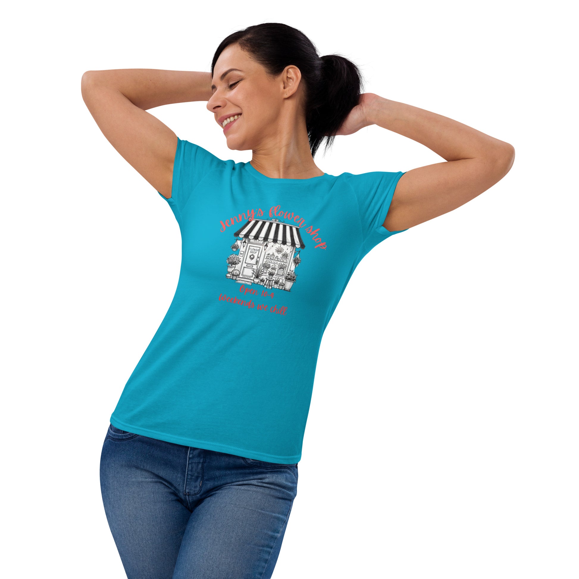 SNAAPT Jenny's Women's Short Sleeve T-shirt in Caribbean Blue, front view, ideal for warm days.